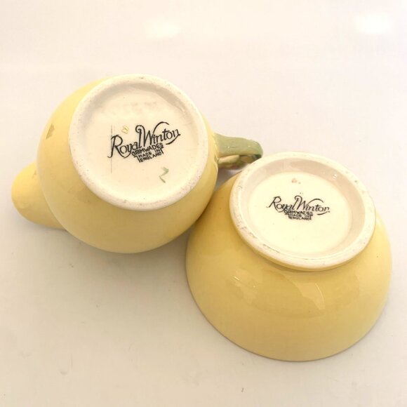 Royal Winton Rosebud Yellow Creamer and Open Sugar Bowl Grimwades Bone China Vtg - Picture 10 of 12